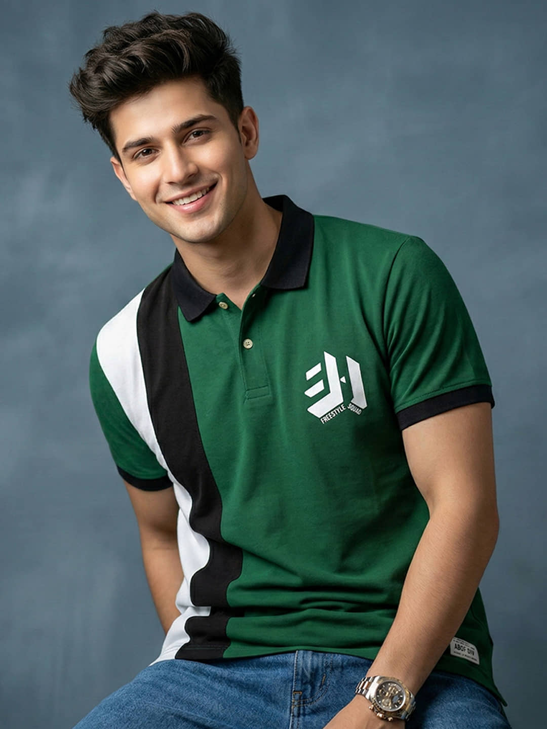 GET GOLF Men Cotton Blend Regular Fit Colorblock Polo T Shirt ( Green )