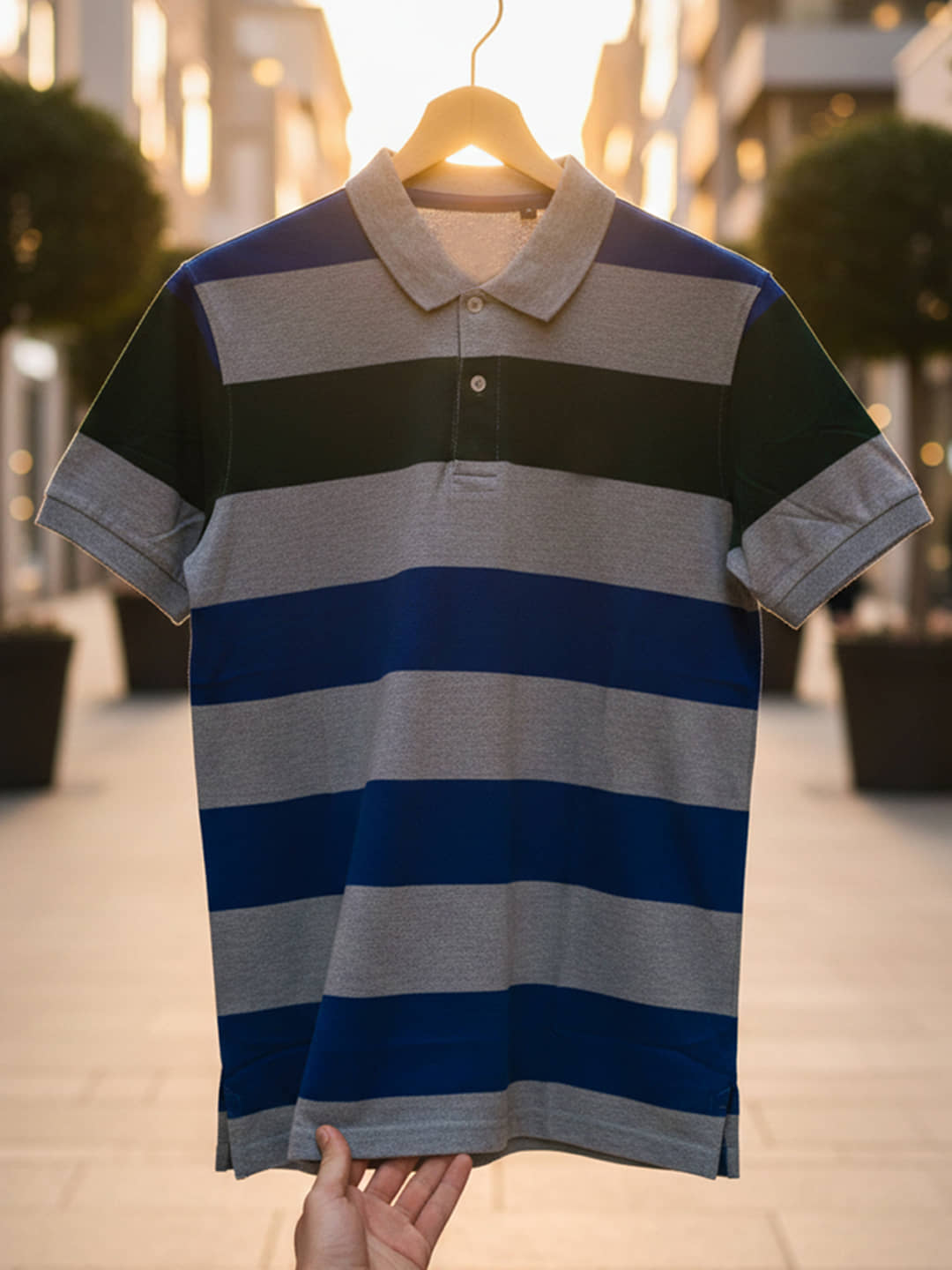 GET GOLF Men Cotton Blend Regular Fit Striped Polo T Shirt ( Multicolor )