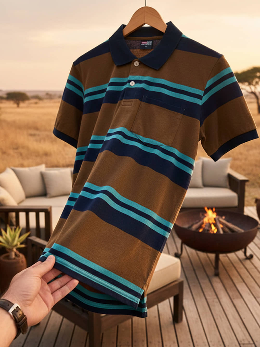 GET GOLF Men Cotton Blend Regular Fit Striped Polo T Shirt ( Multicolor )