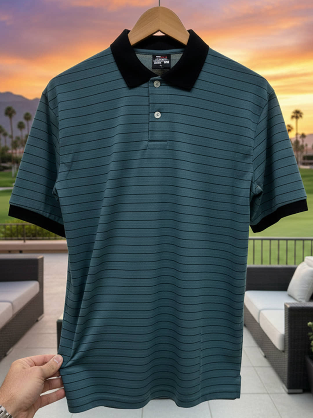 GET GOLF Men Cotton Blend Regular Fit Striped Polo T Shirt ( Blue )