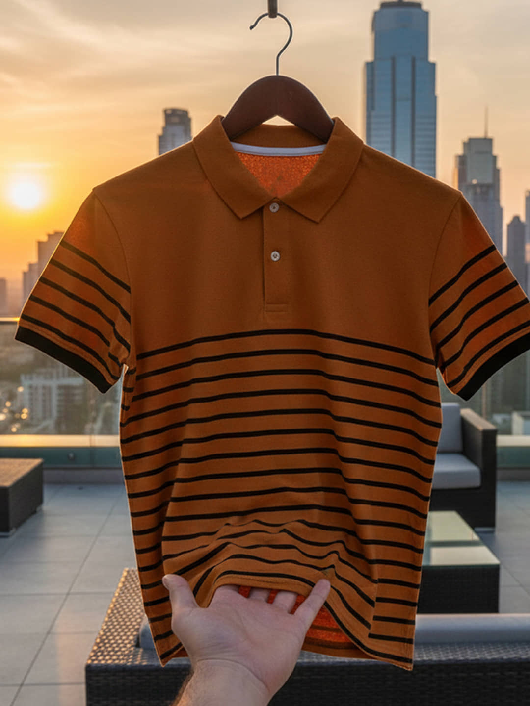 GET GOLF Men Cotton Blend Regular Fit Striped Polo T Shirt ( Mustard )