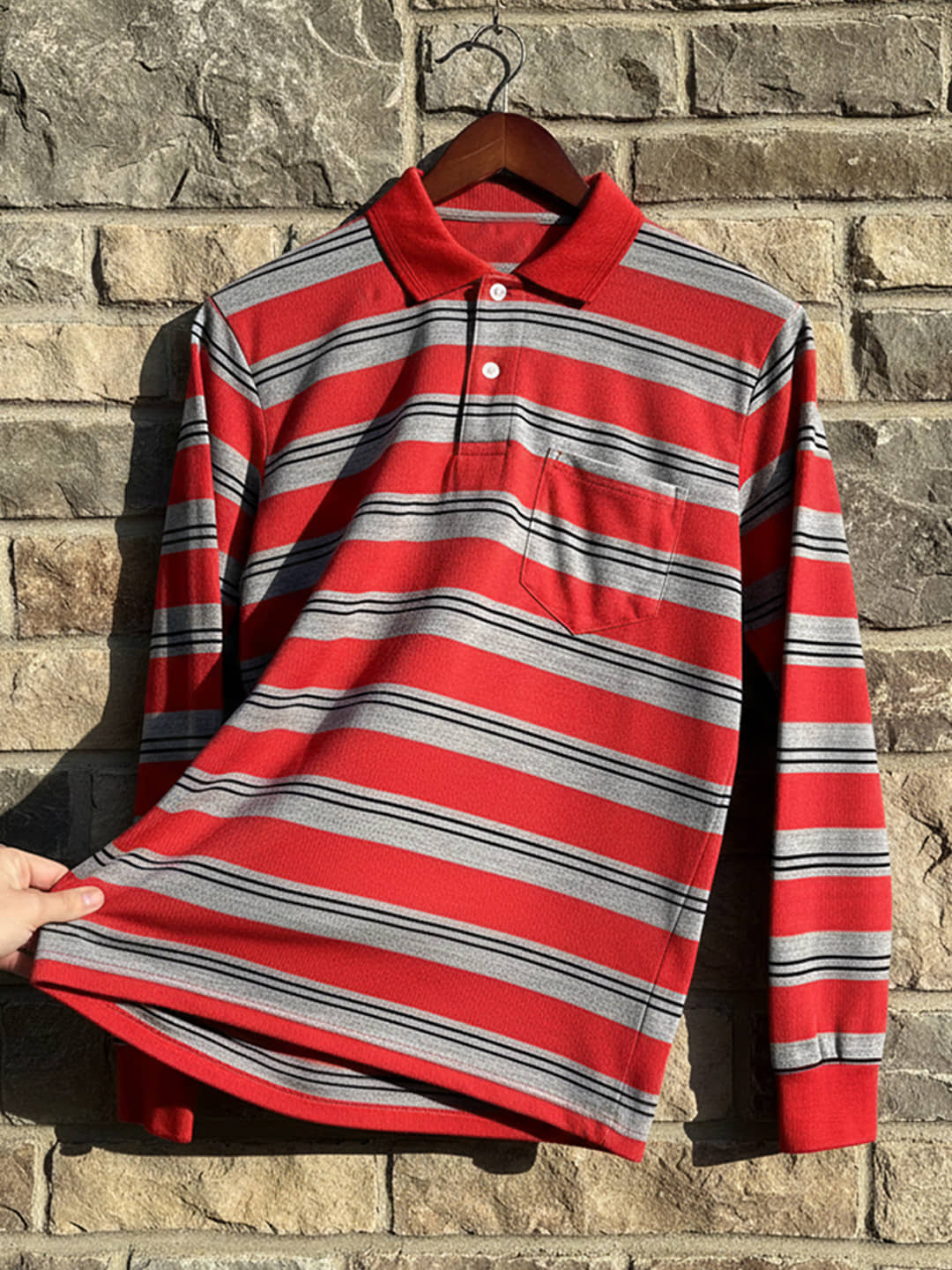 GET GOLF Men Cotton Blend Regular Fit Striped Polo T Shirt ( Red )