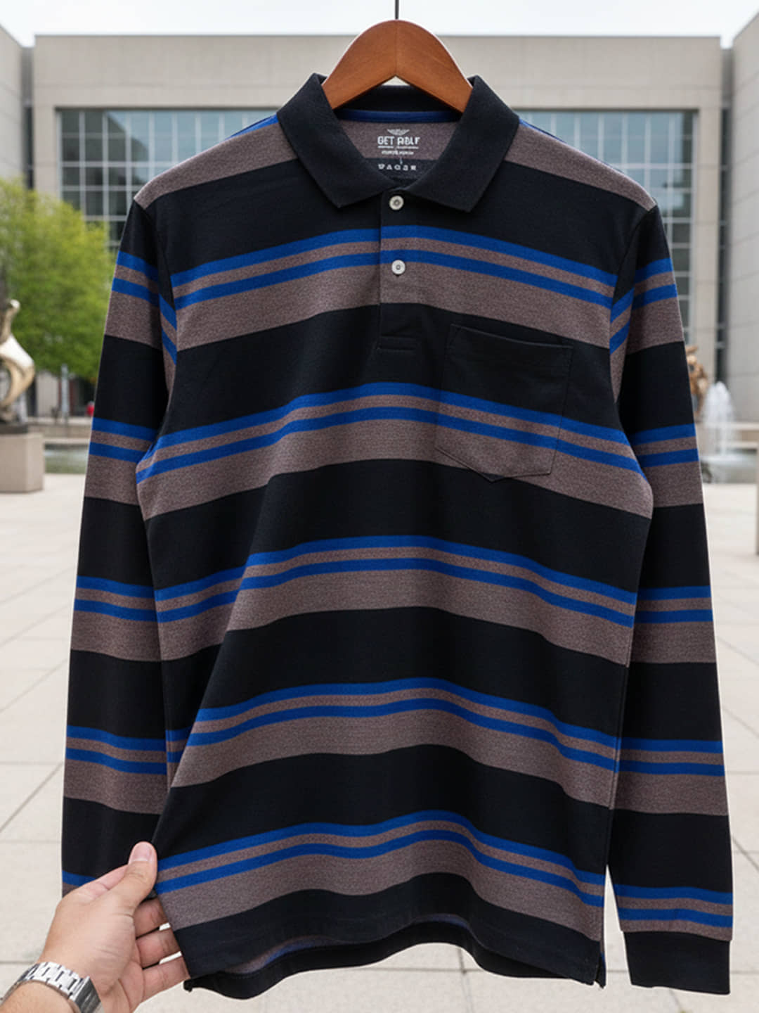 GET GOLF Men Cotton Blend Regular Fit Striped Polo T Shirt ( Multicolor )