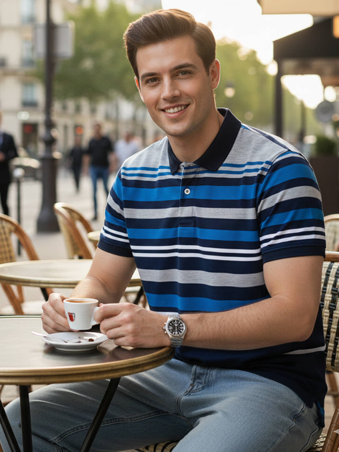 GET GOLF Men Cotton Blend Regular Fit Striped Polo T Shirt ( Multicolor )
