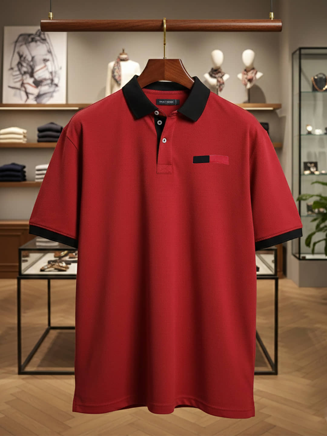 GET GOLF Women Cotton Blend Oversized Fit Polo Collar T-Shirt ( Red )