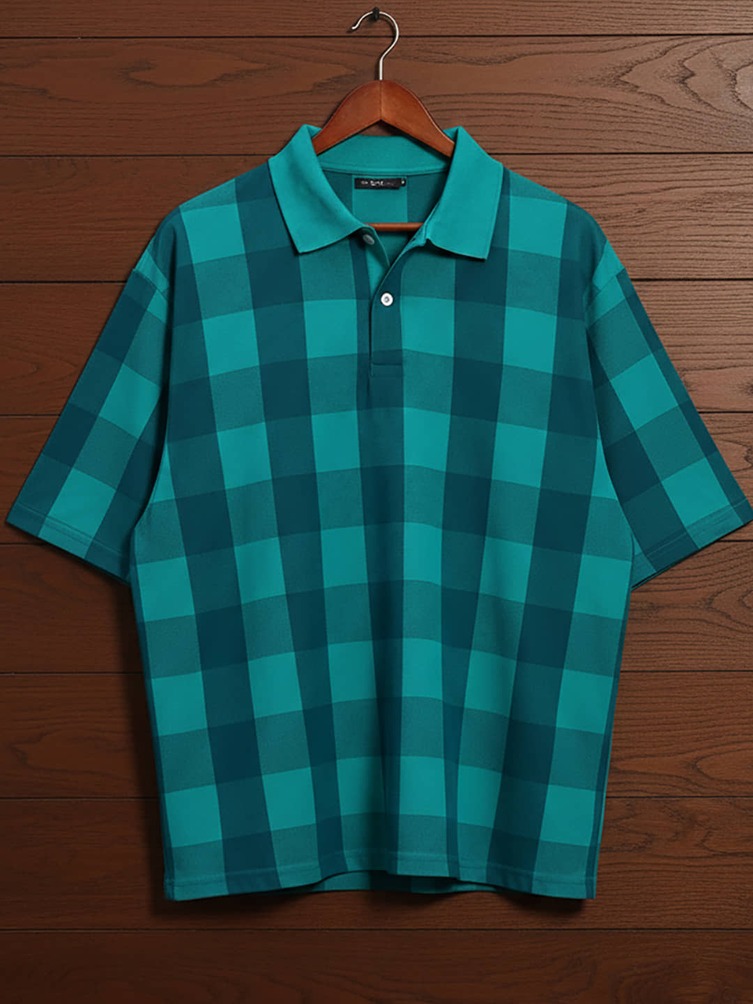 GET GOLF Women Cotton Blend Oversized Fit Polo Collar T-Shirt ( Teal )