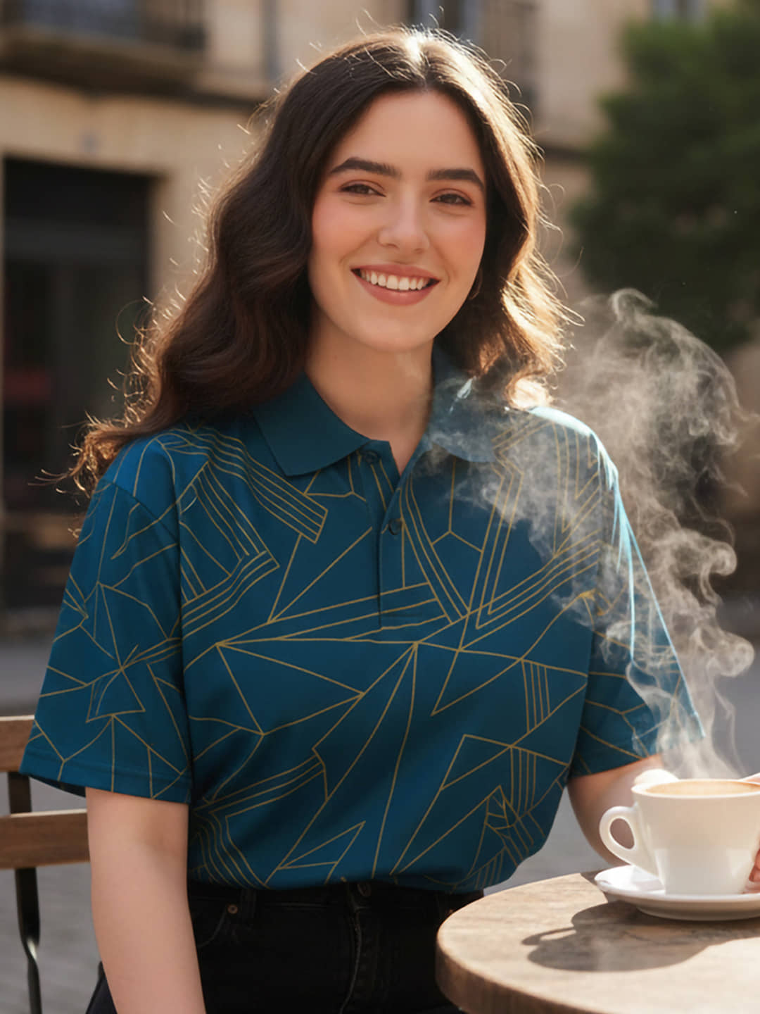 GET GOLF Women Cotton Blend Oversized Fit Polo Collar T-Shirt ( Teal )