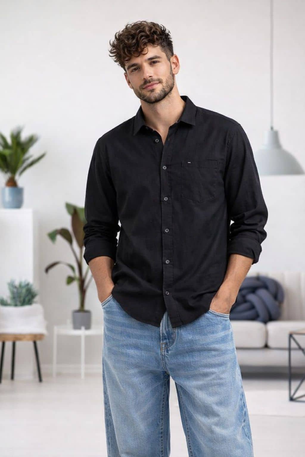 The Dry State Linen Regular Fit Solids Full Sleeves Men's Casual Shirt - Black ( Pack of 1 )