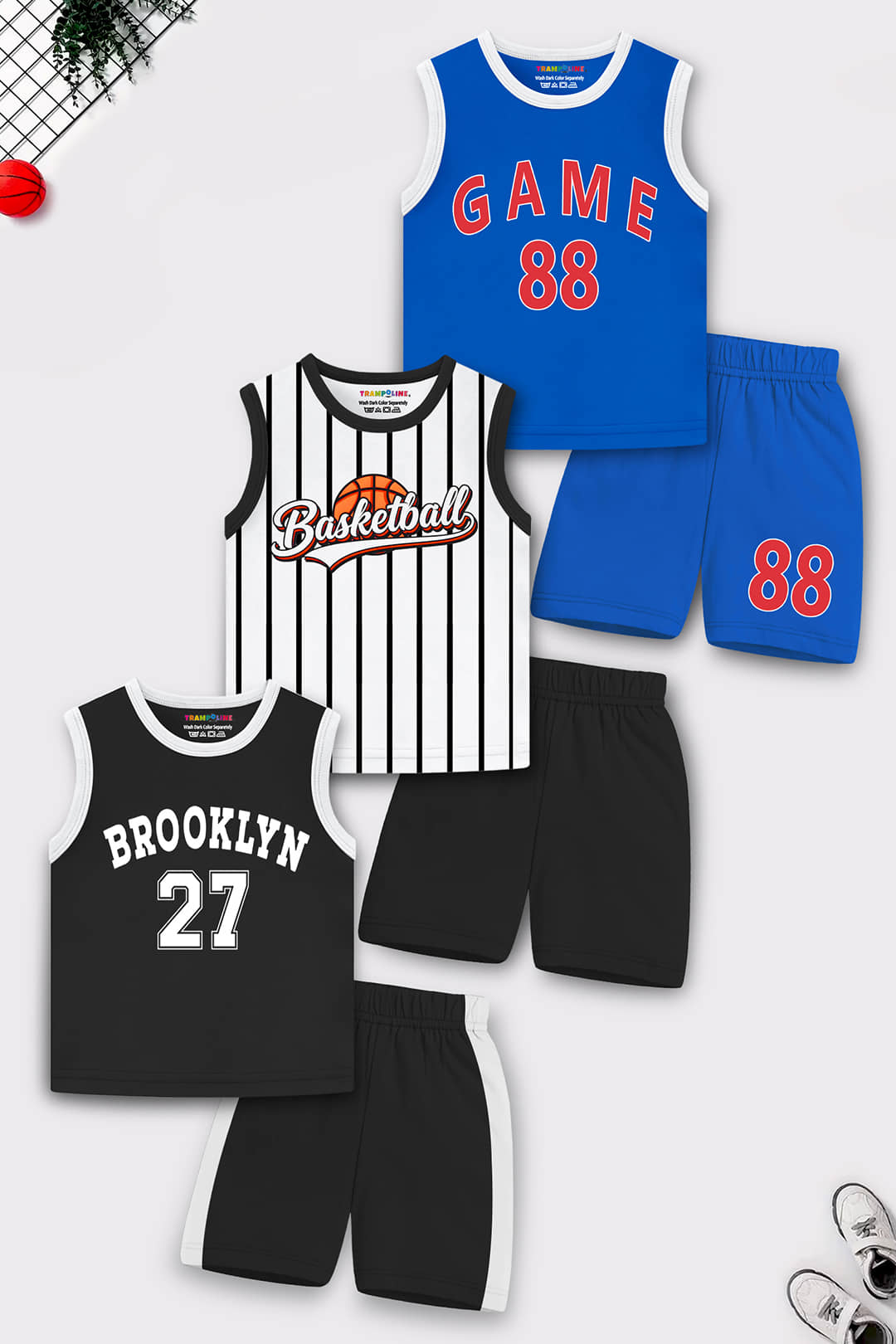 Trampoline Boys Cotton Blend T-Shirt & Shorts Set ( Multi , Pack of 3 )