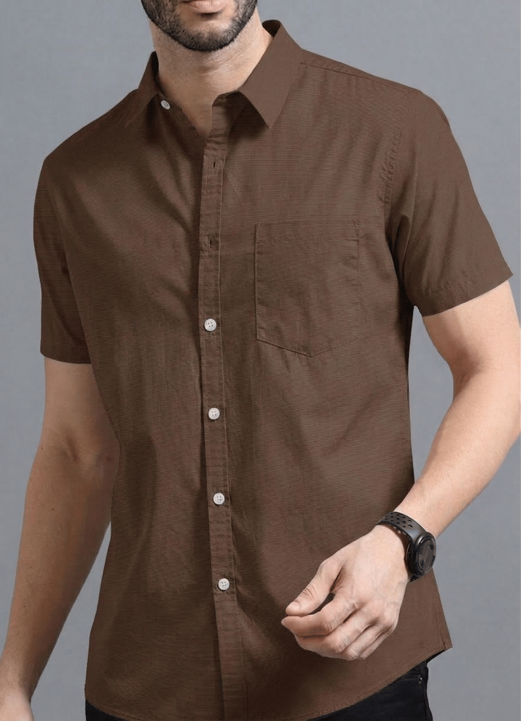 Ethnic Trendz Cotton Blend Regular Fit Solids Half Sleeves Men's Casual Shirt - Brown ( Pack of 1 )