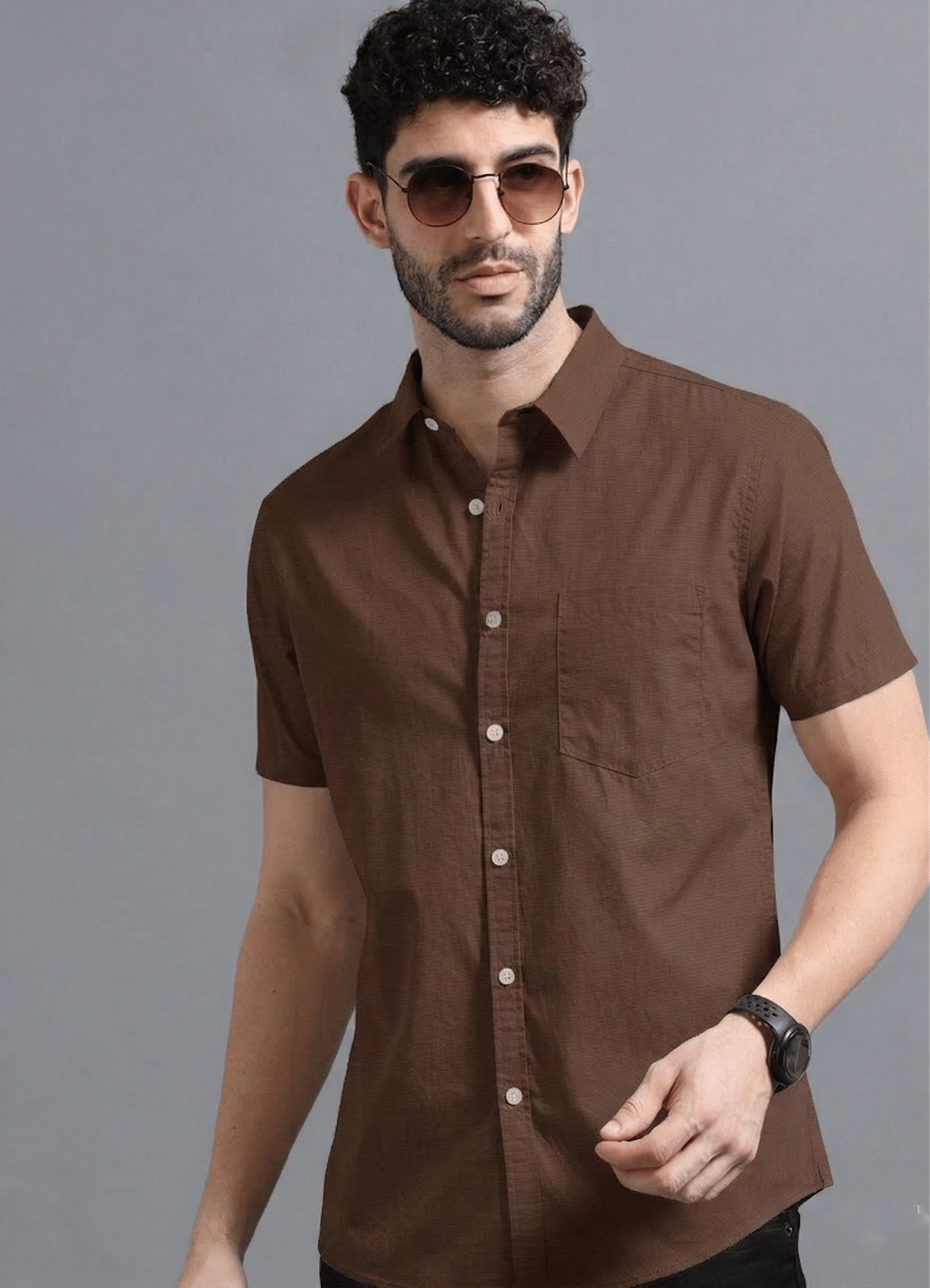 VTEXX Cotton Blend Regular Fit Solids Half Sleeves Men's Casual Shirt - Brown ( Pack of 1 )