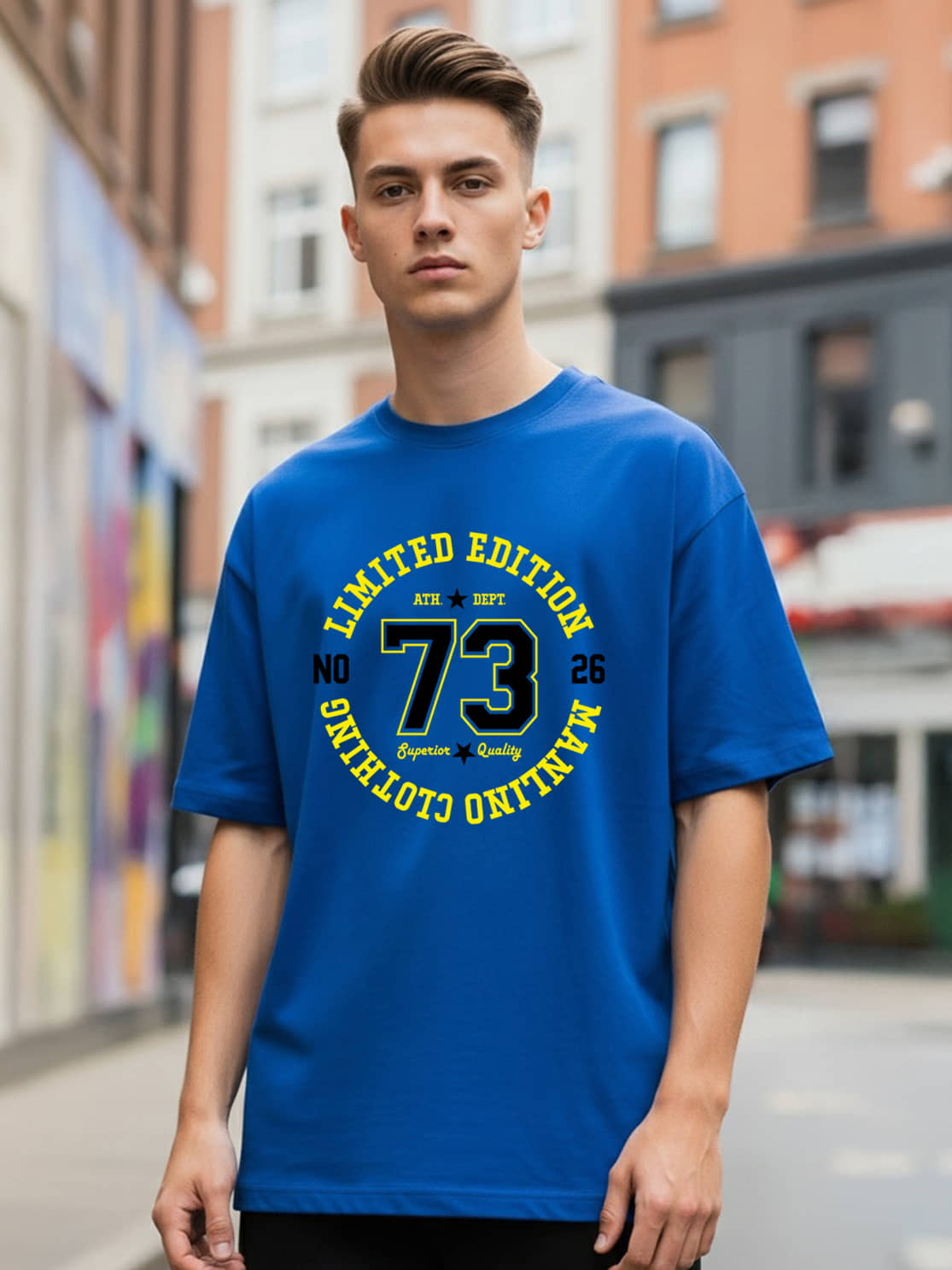 BENNY BROOKS Men Cotton Blend Oversized Fit Printed T-Shirt ( Teal Blue )