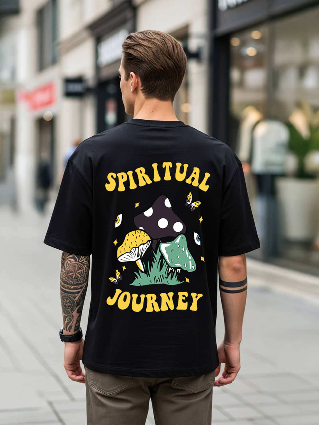 BENNY BROOKS Men Cotton Blend Oversized Fit Printed T-Shirt ( Black )