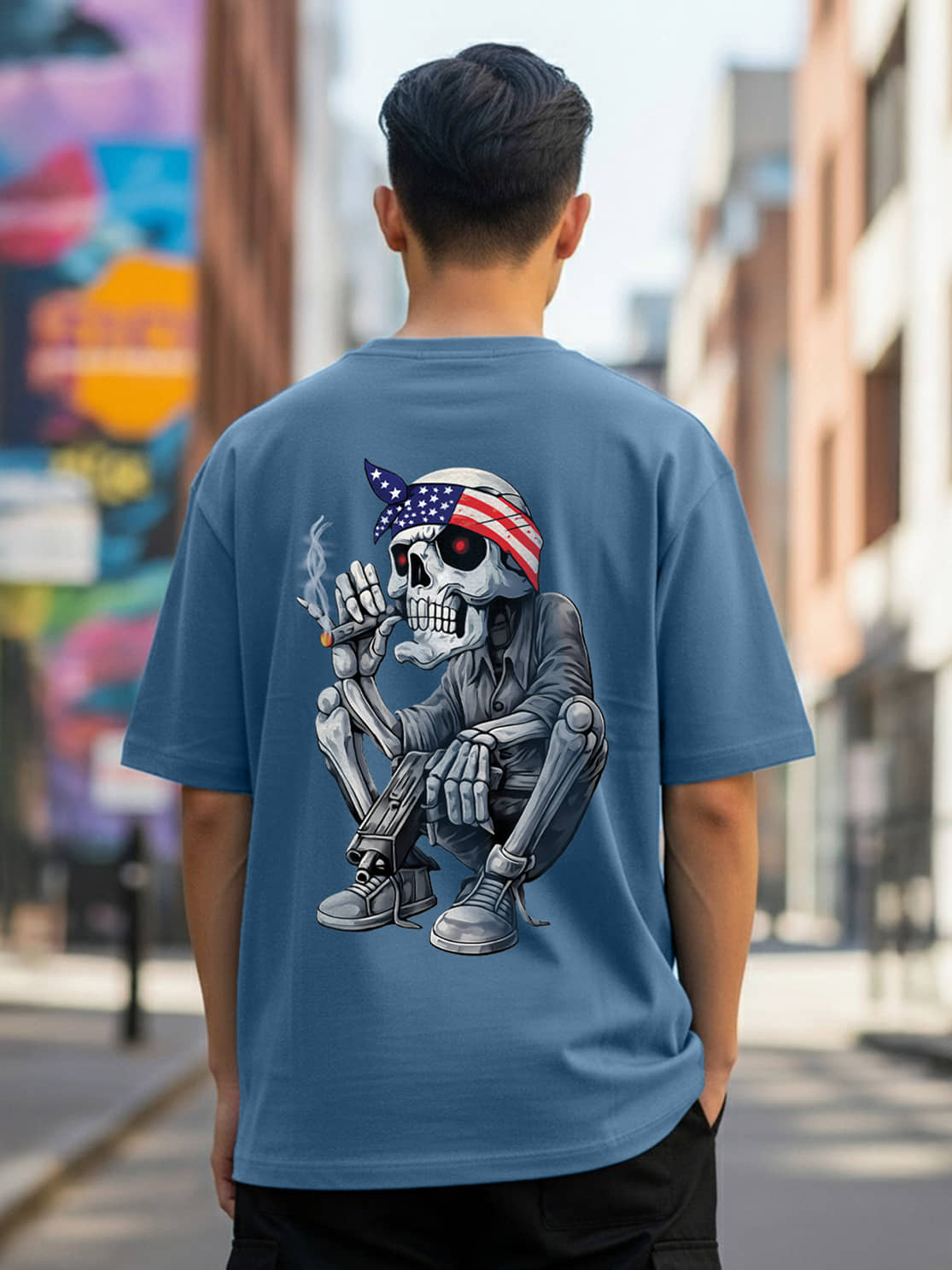 BENNY BROOKS Men Cotton Blend Oversized Fit Printed T-Shirt ( Teal Blue )