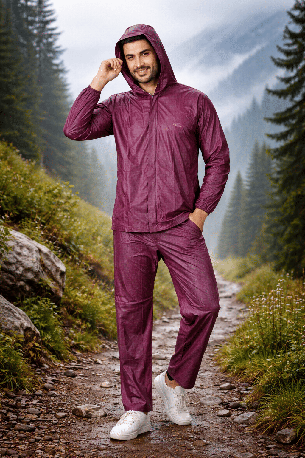 Sindon Maroon Nylon Men's Rain Suit Set ( Pack of 1 )