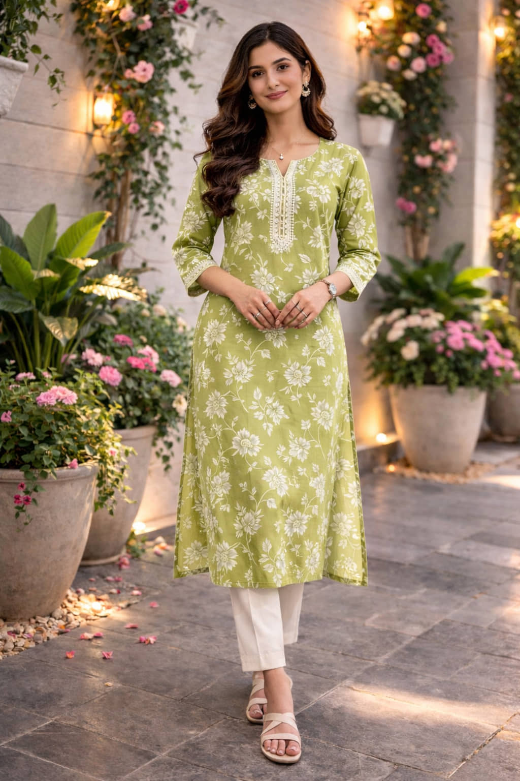 Rajnandini Women Cotton Printed Straight Kurti with Dupatta ( Light Green ) - Kurtis, Tunics | Buy online on ZillyBuy