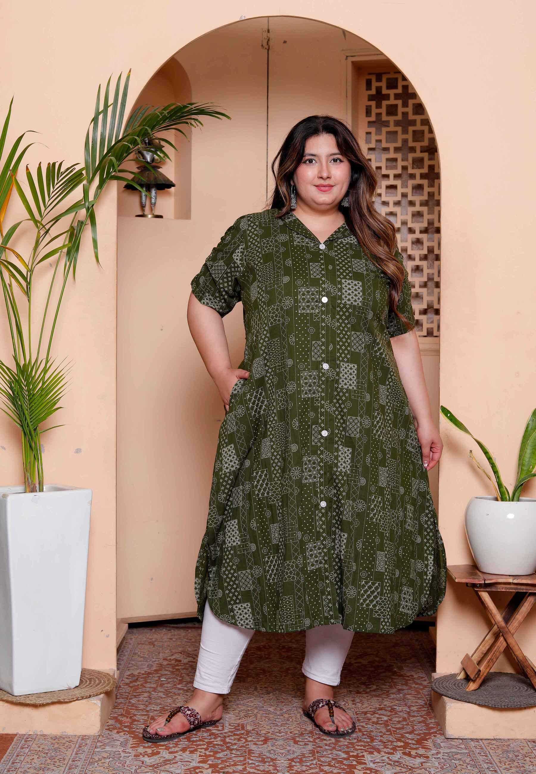 miravan Women Cotton Printed A-line Kurti ( Green ) - Kurtis, Tunics | Buy online on ZillyBuy