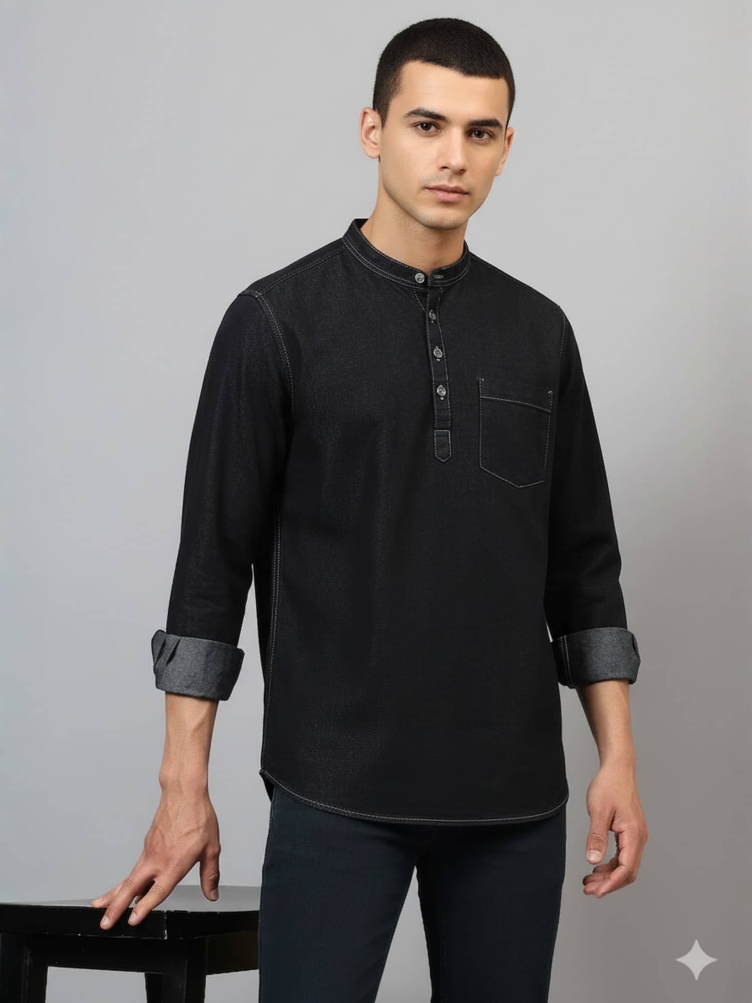plounge Denim Regular Fit Solids Full Sleeves Men's Casual Shirt - Black ( Pack of 1 )