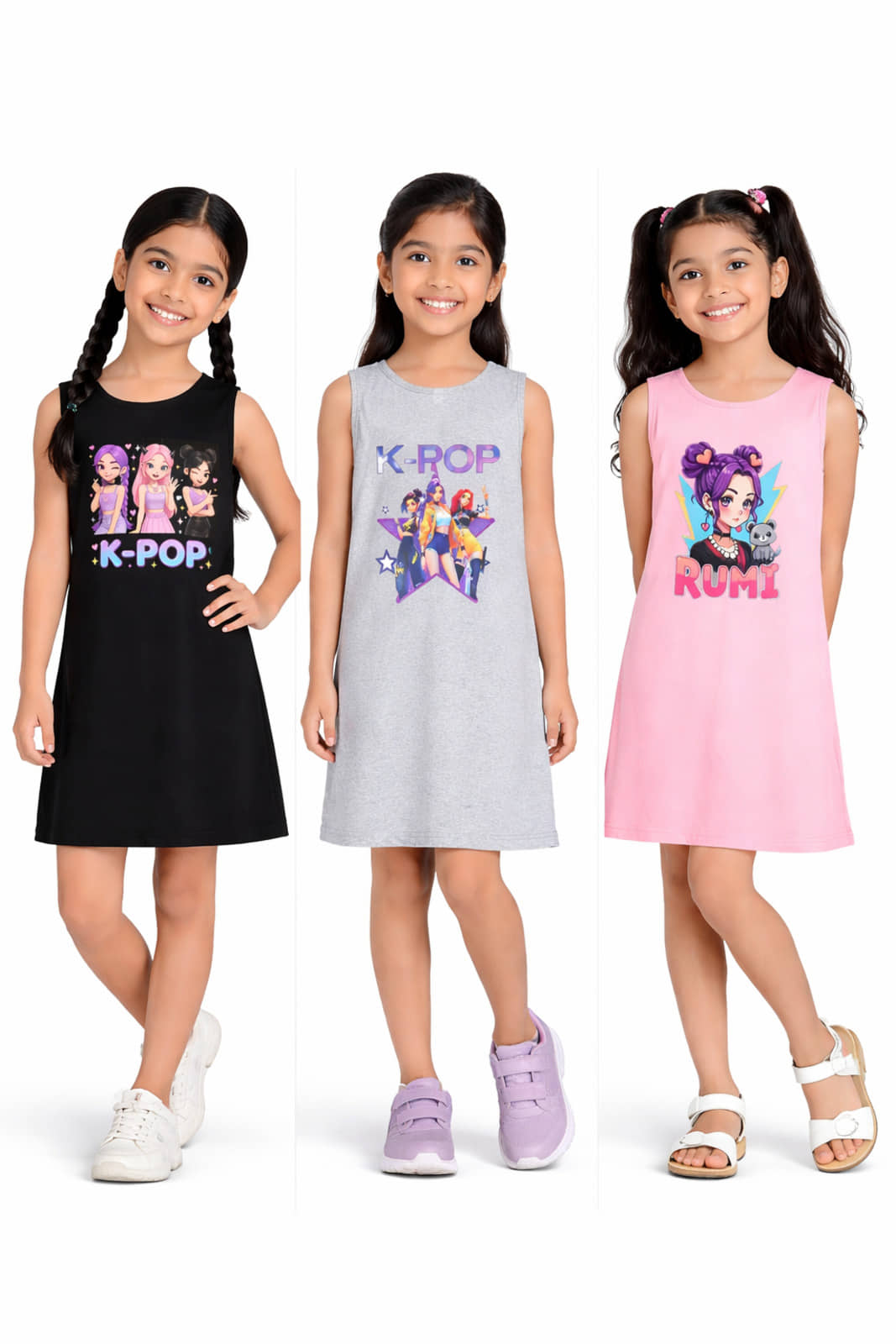 CRAZYON Cotton Frock For Girls ( Pack of 3 , Multicolor )