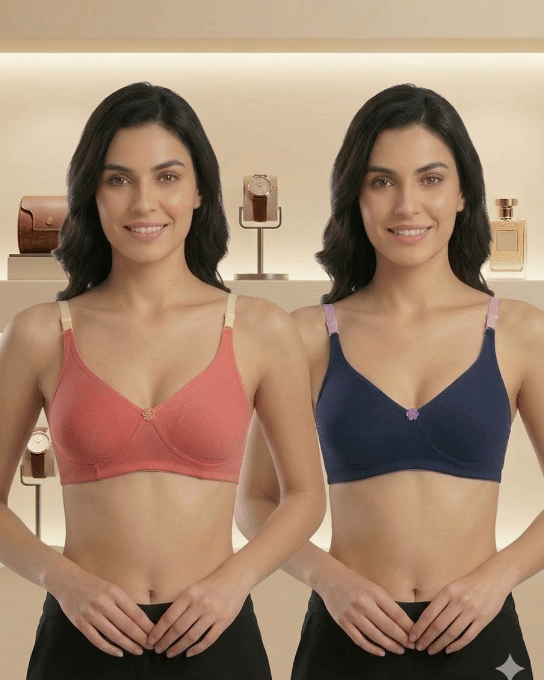 love girl Pack of 2 Cotton Blend Non Padded Everyday Bra For Women ( Pink,Navy Blue )
