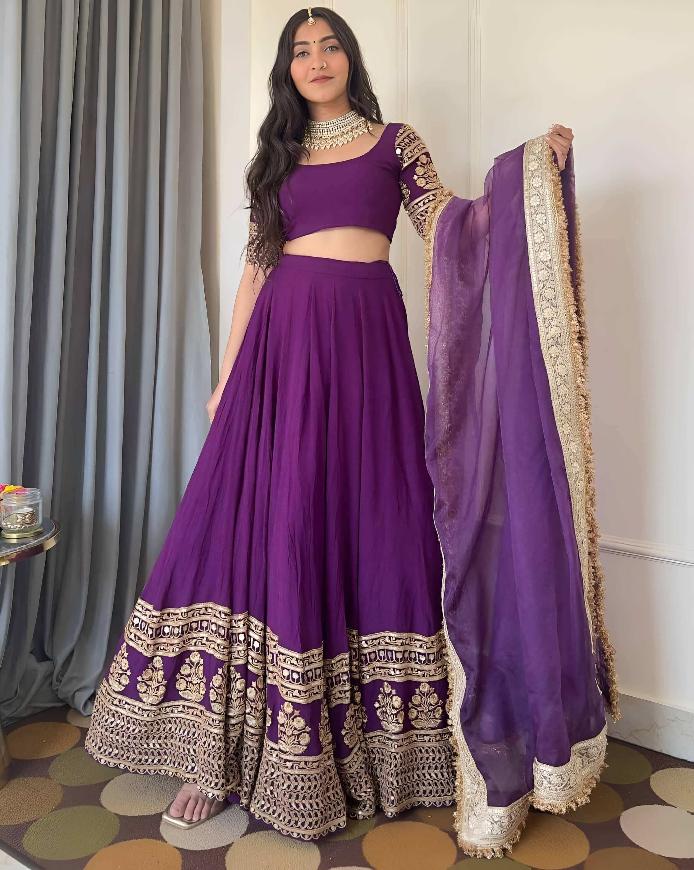 piludi Women's Georgette Unstitched Flared Lehenga Choli