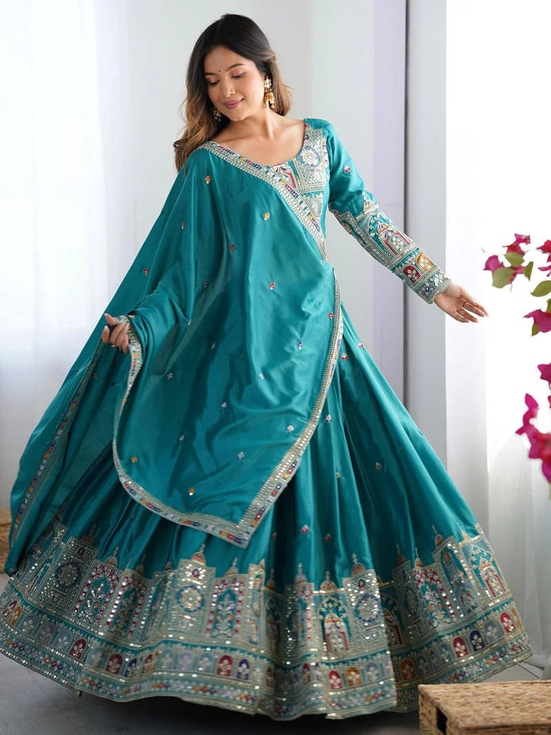 piludi Women's Silk Blends Unstitched Flared Lehenga Choli