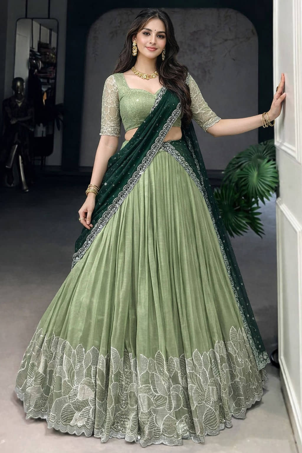 piludi Women's Silk Unstitched Flared Lehenga Choli