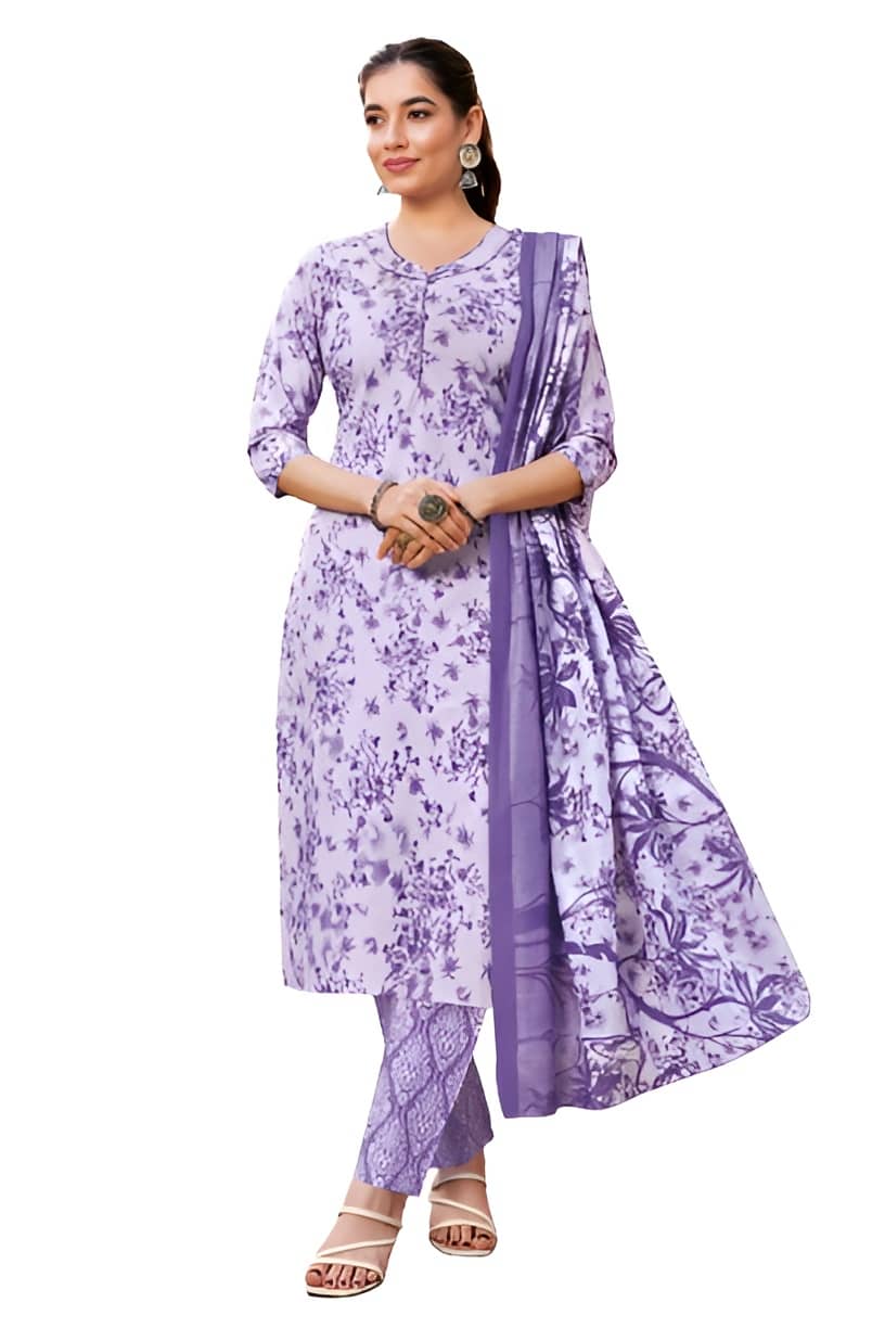 shree jeenmata collection Women Cotton Printed Straight Kurti With Pants ( Purple )