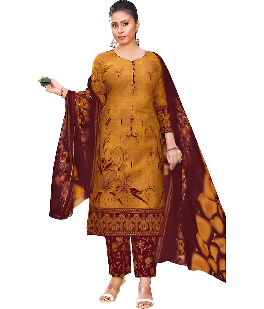 shree jeenmata collection Women Cotton Printed Straight Kurti With Pants ( Brown )