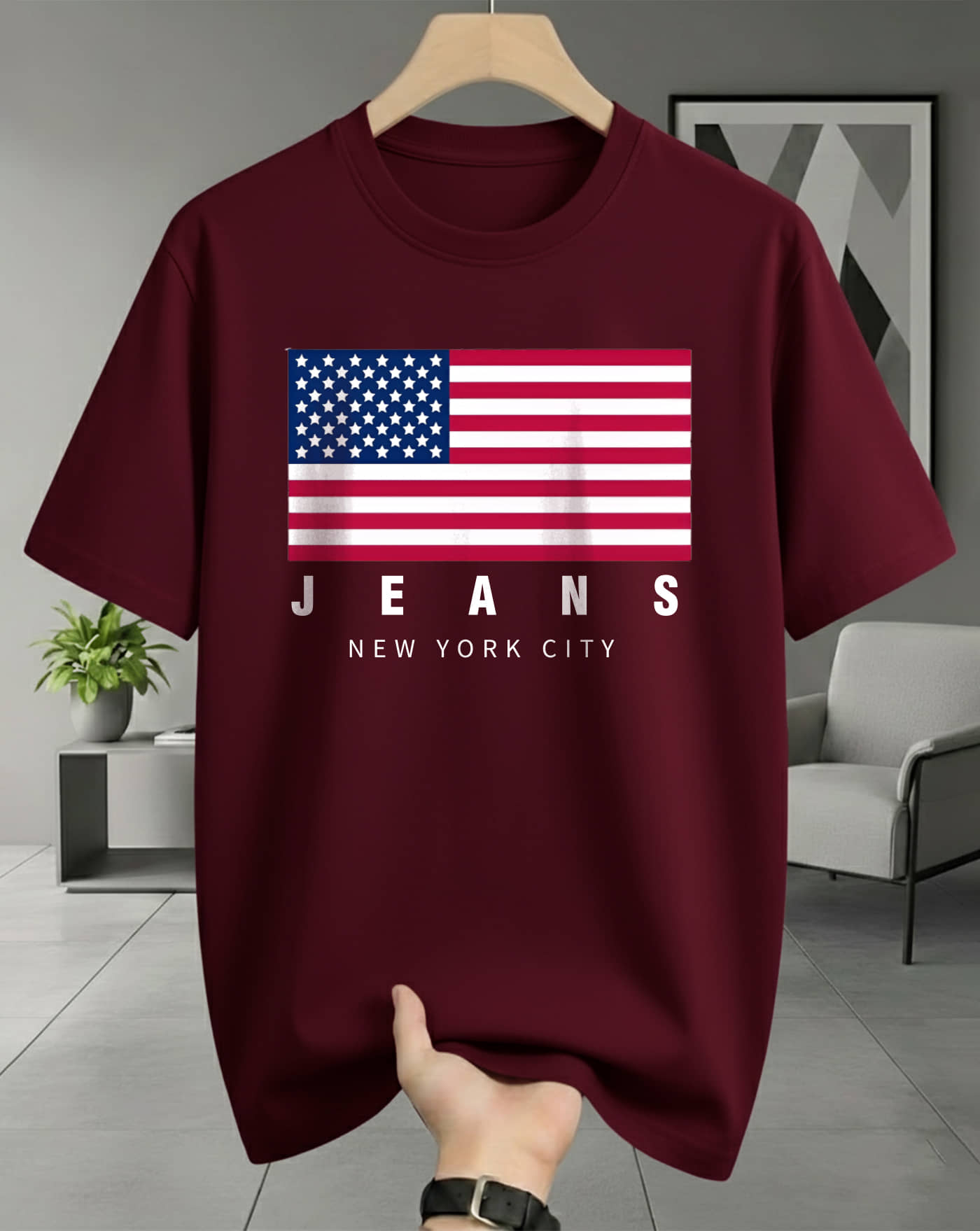 AUSK Men Cotton Blend Oversized Fit Printed T-Shirt ( Blue )