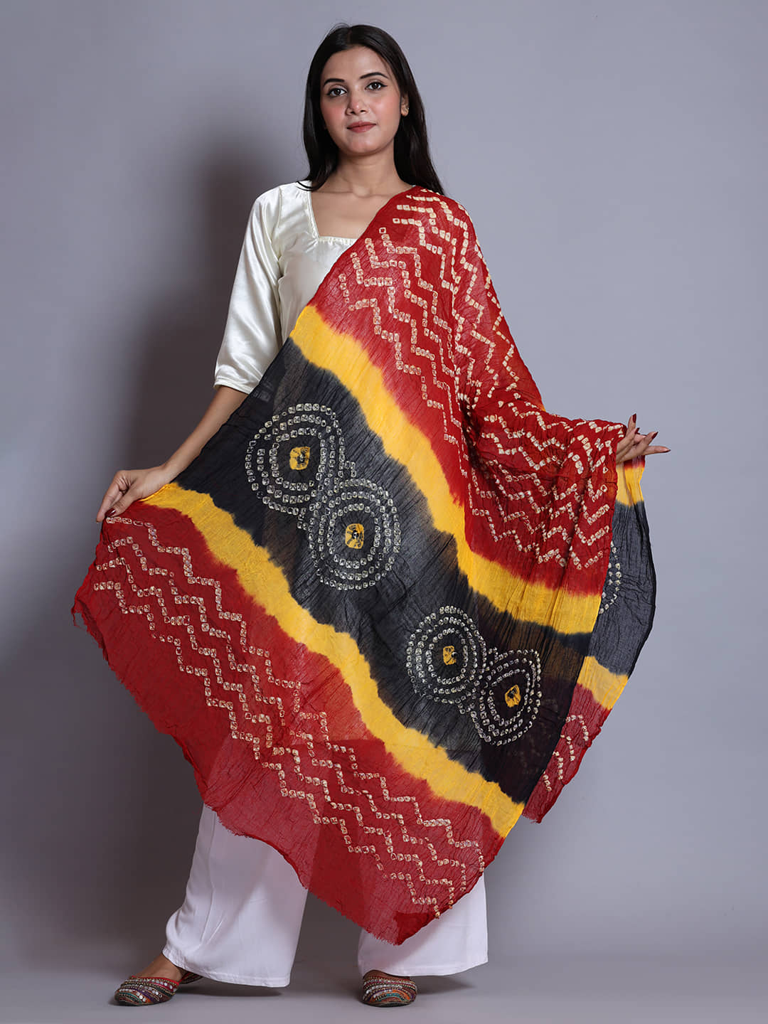 Anjaneya Creations Cotton Women Dupatta ( Black,Red,Yellow , Pack of 1 ) - Dupattas & Shawls | Buy online on ZillyBuy