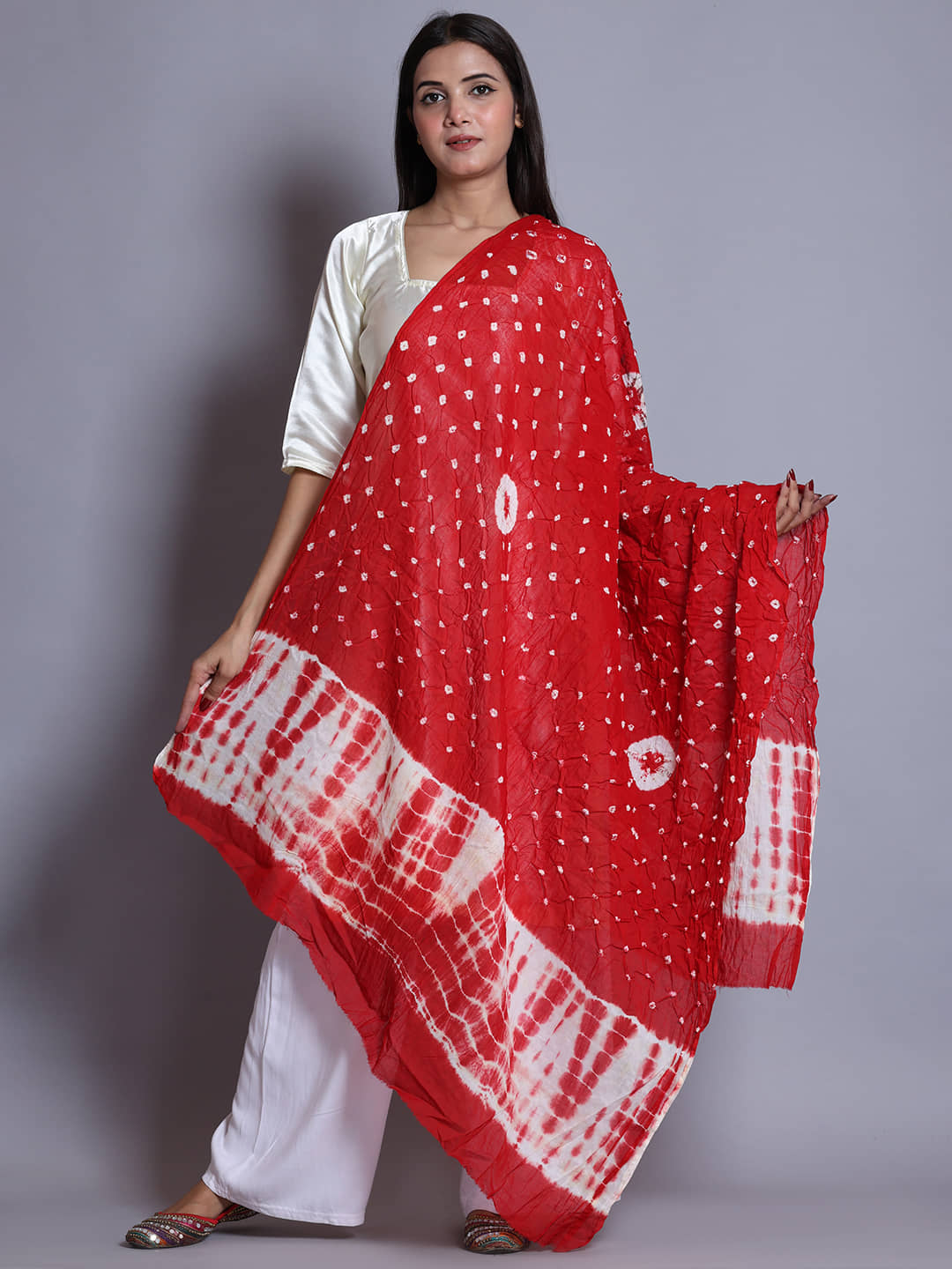Anjaneya Creations Cotton Women Dupatta ( Red,White , Pack of 1 ) - Dupattas & Shawls | Buy online on ZillyBuy