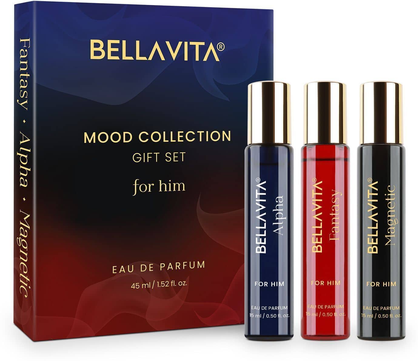 BELLAVITA Mood Collection Gift Set 3x15ML Perfume for Man Gift for Man Long Lasting EDP Alpha, Fantasy & Magnetic Fruity, Woody Premium Fragrance