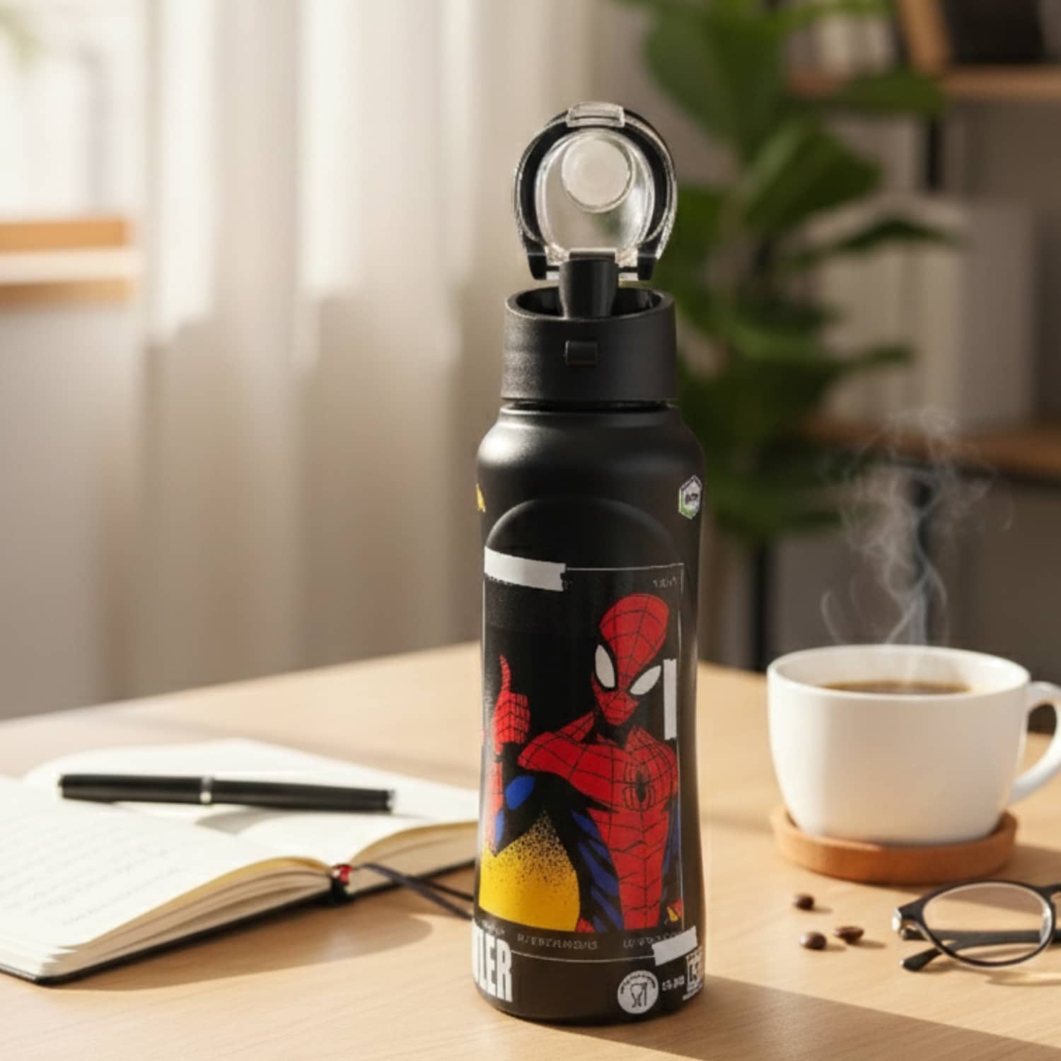 Gluman SS Magique Kids Water Bottle 500ml (Spiderman) Black Stainless Steel Sipper Water Bottle 500 mL ( Set of 1 )