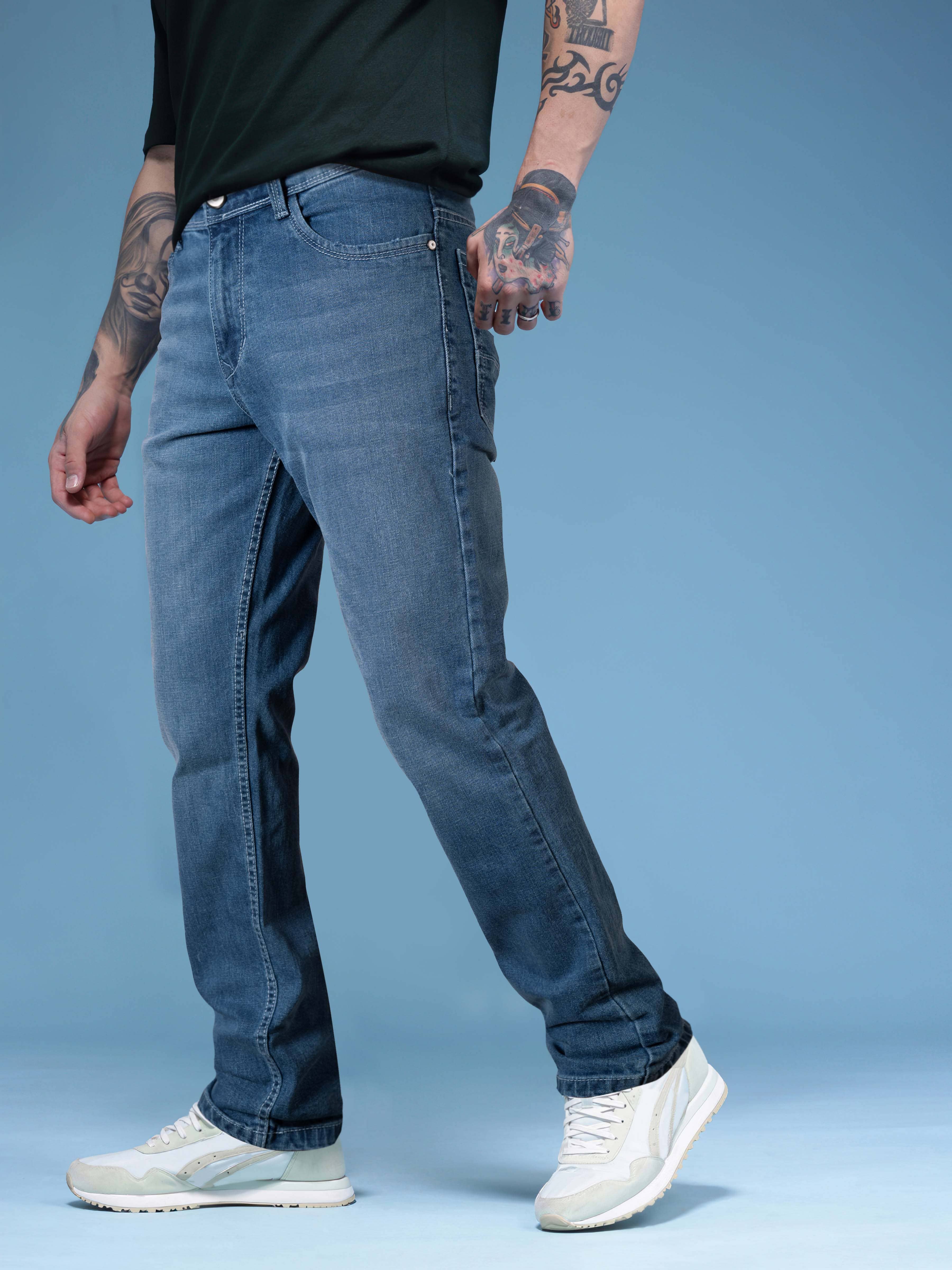 JB JUST BLACK Straight Acid Wash Men's Jeans - Sea Blue ( Pack of 1 ) - Jeans | Buy online on ZillyBuy