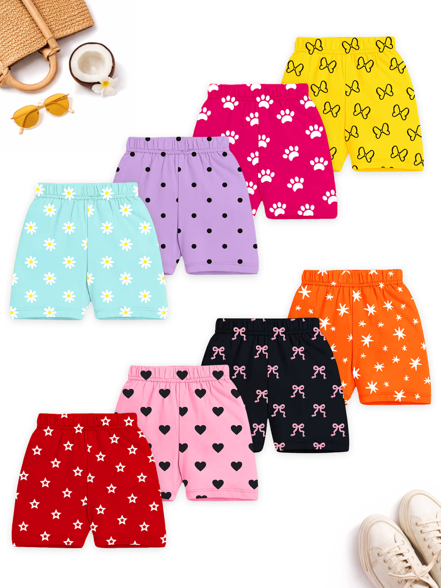 Kuchipoo Pack of 8 Girls Cotton Blend Shorts ( Multicolor 1 ) - Shorts | Buy online on ZillyBuy
