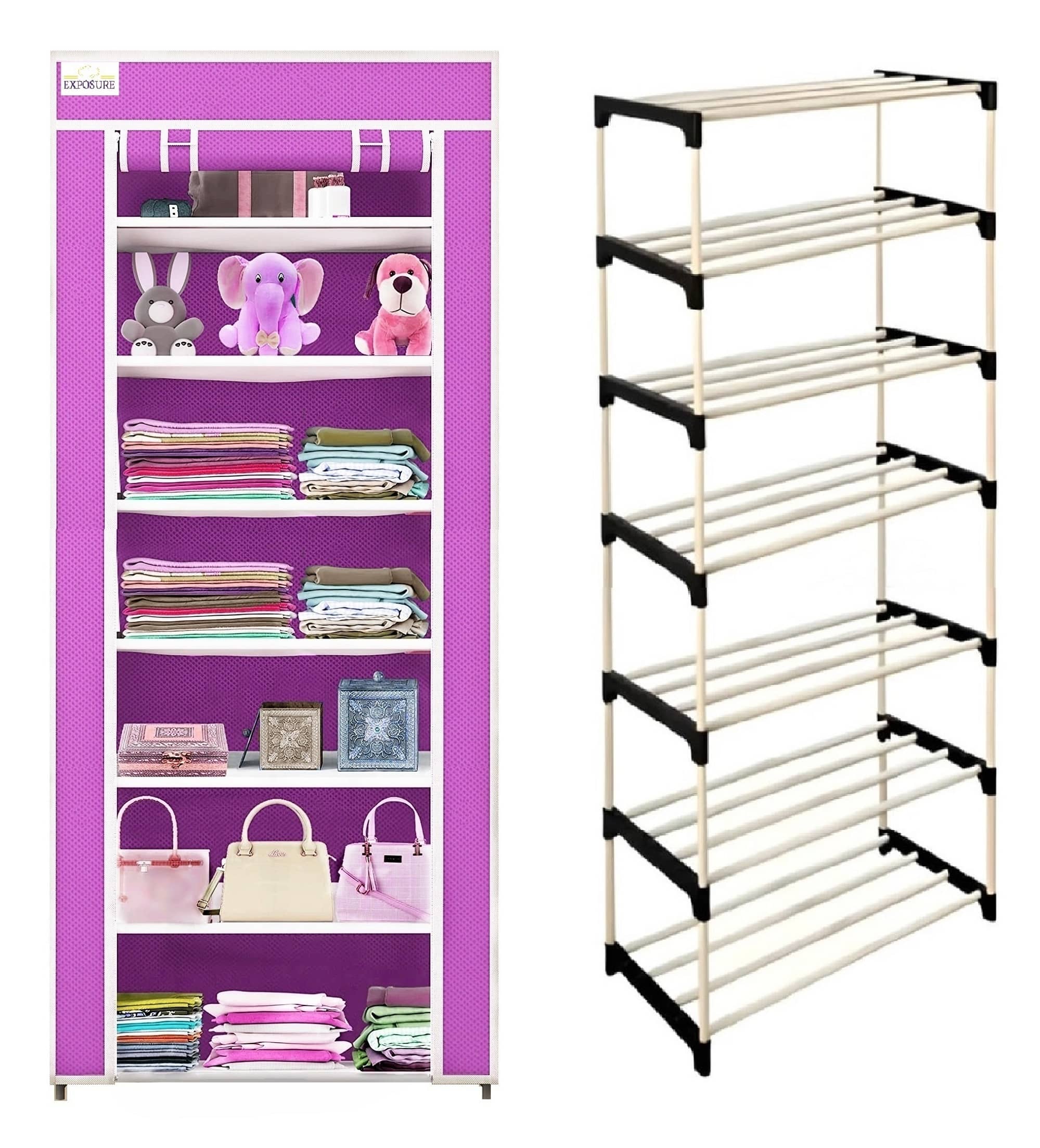7 layer pink wardrobe pvc