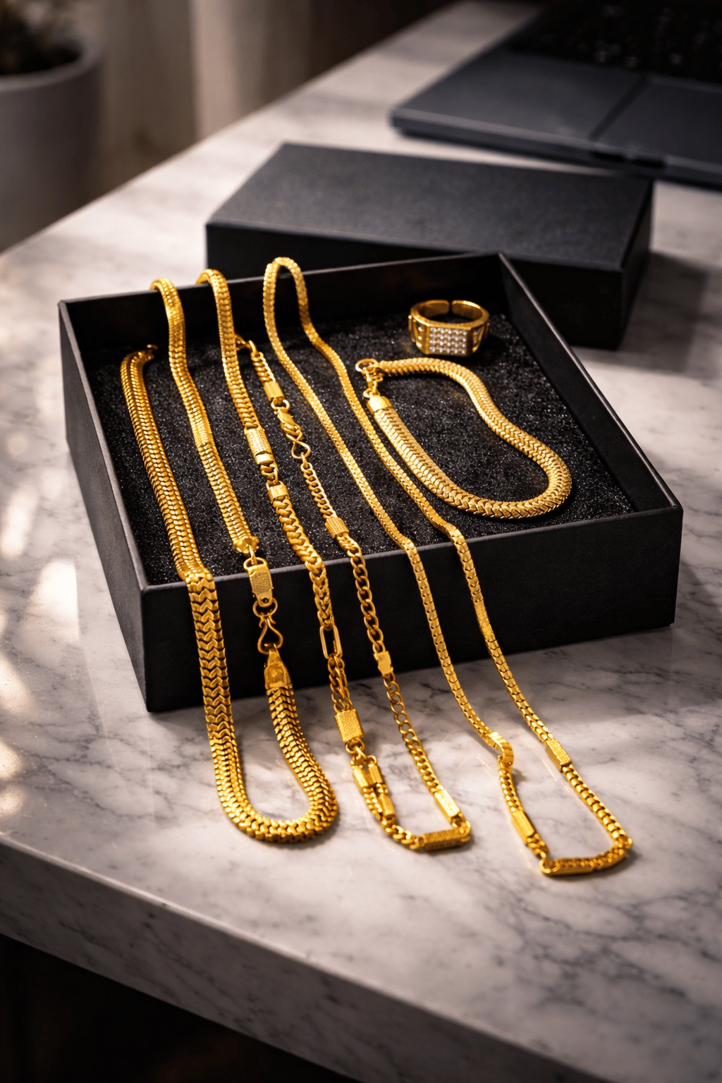 Fadiso Fashion Gold Plated Chains Combo ( Set of 5 )