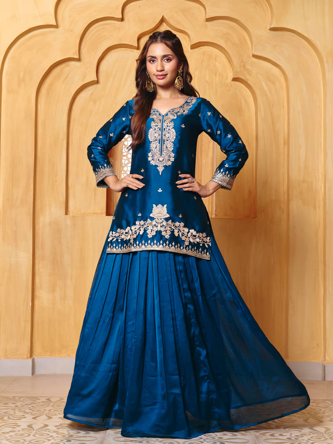 Madhuram Textiles Women's Silk Blends Ready To Wear Flared Lehenga Choli