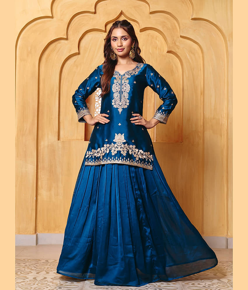 Madhuram Textiles Women's Silk Blends Ready To Wear Flared Lehenga Choli