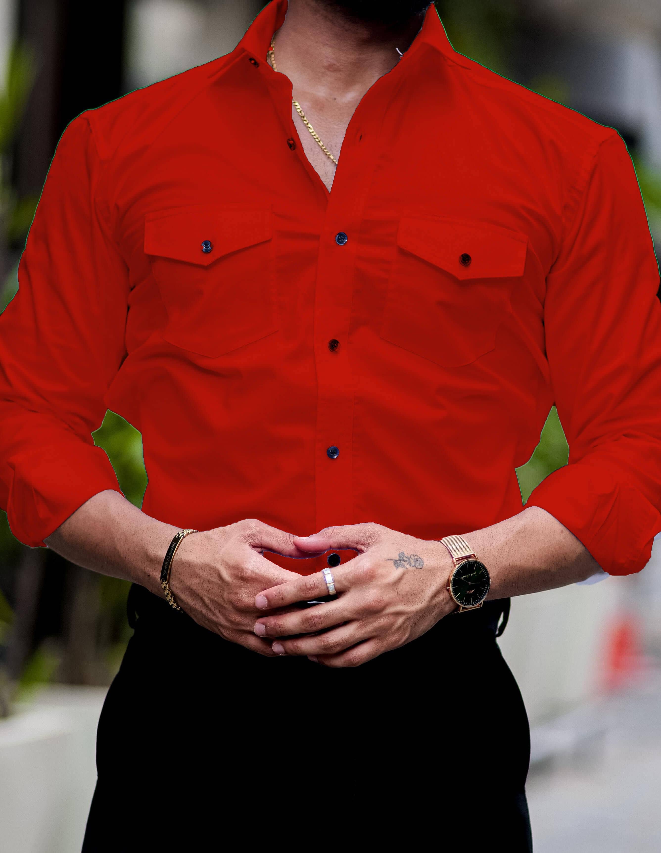 Qlonz store Cotton Blend Regular Fit Solids Full Sleeves Men's Casual Shirt - Red ( Pack of 1 )