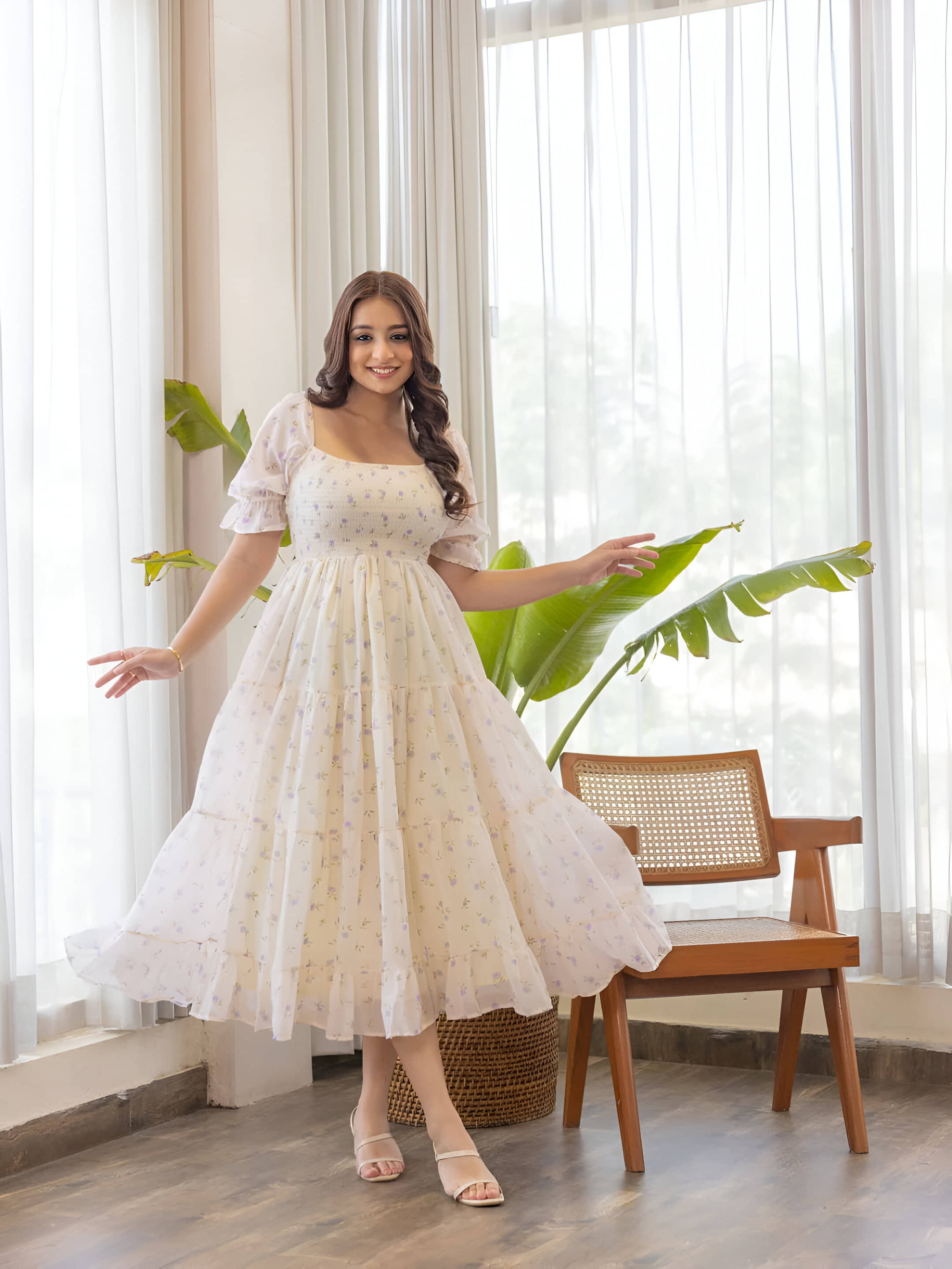 ZWERLON Women Polyester Printed A-line Dress ( White )
