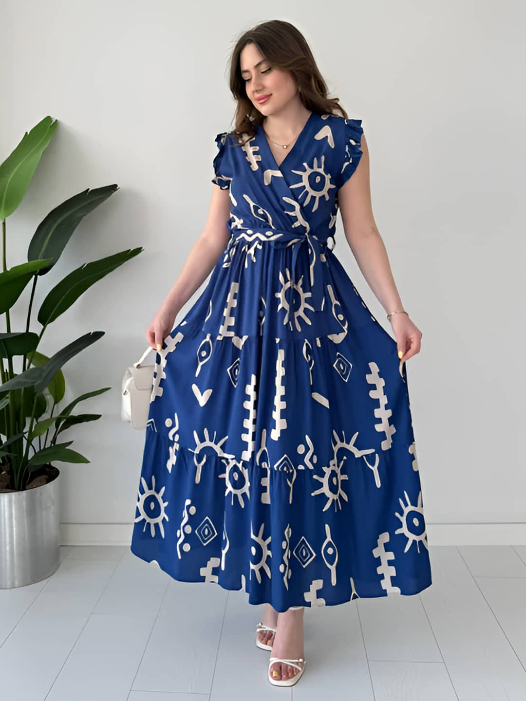ZWERLON Women Viscose Rayon Printed Fit & Flare Dress ( Blue )