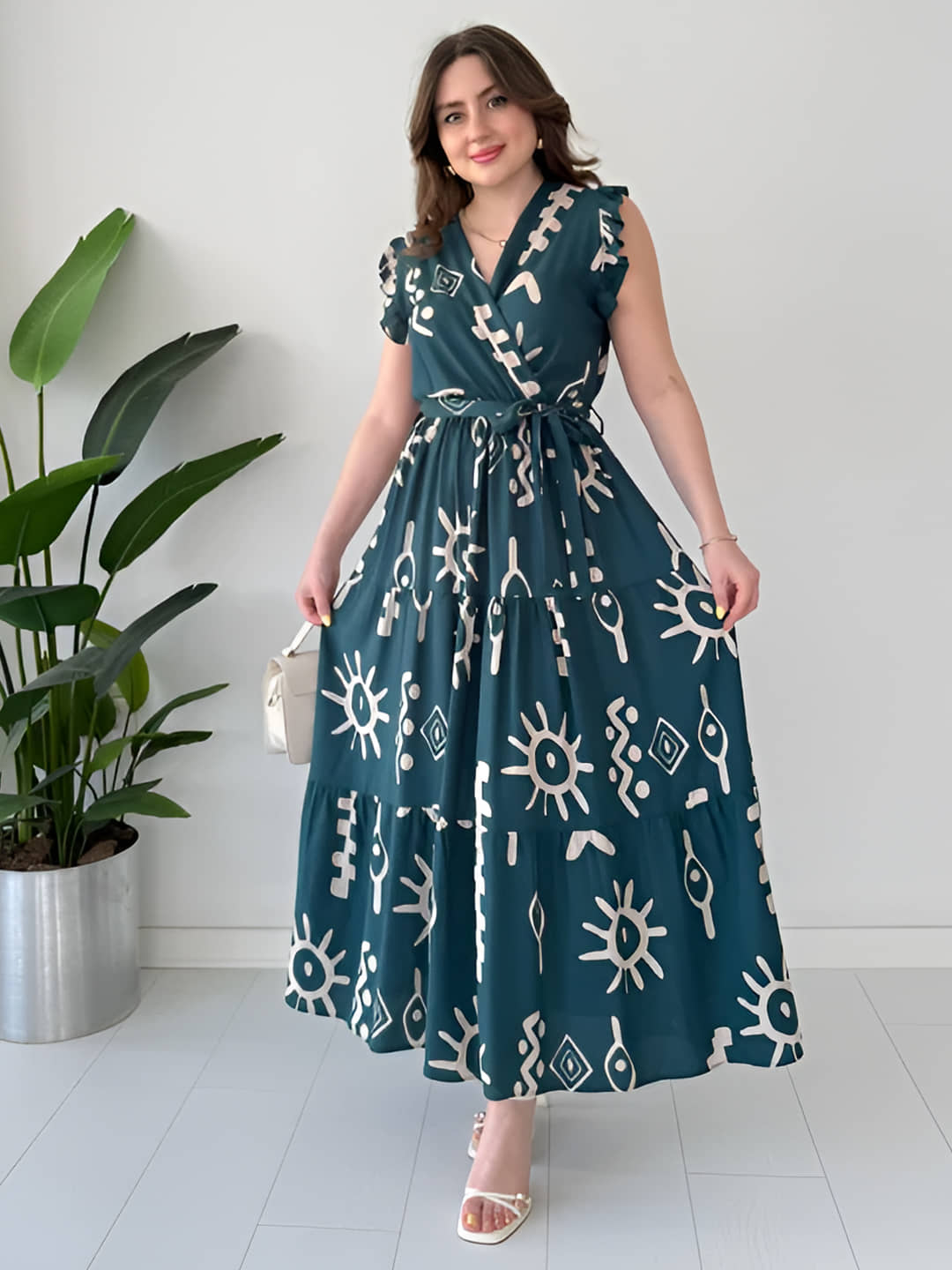 ZWERLON Women Viscose Rayon Printed Fit & Flare Dress ( Green )