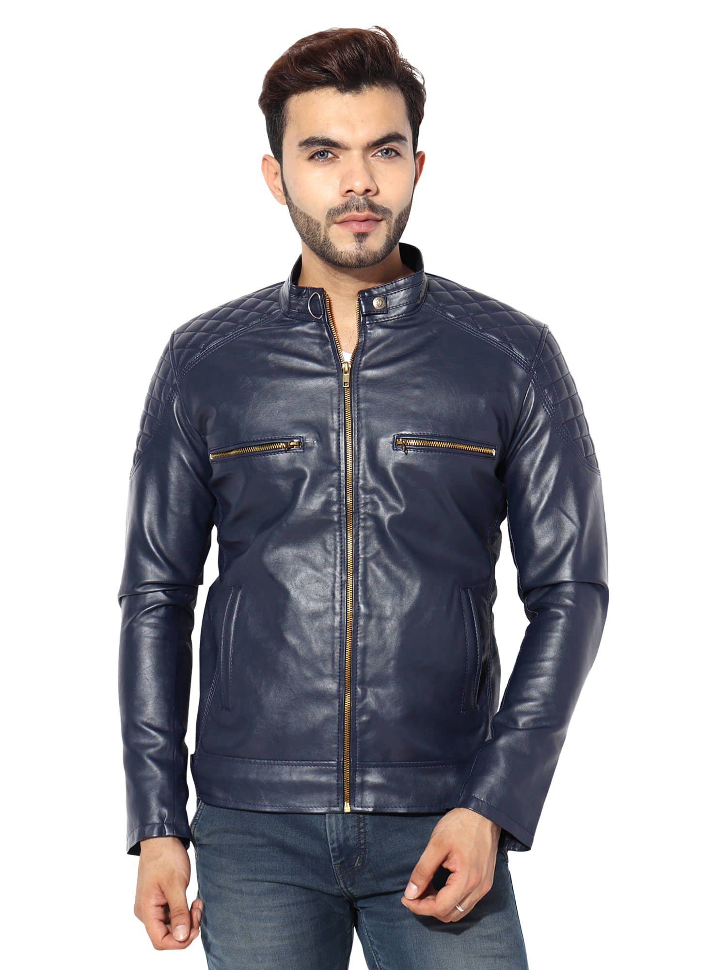 GARMADIAN PU Leather Men's Leather Jacket - Blue ( Pack of 1 ) - Jackets & Coats | Buy online on ZillyBuy