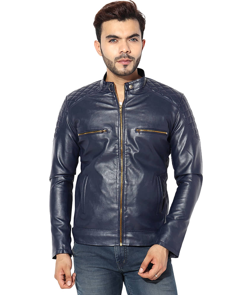 GARMADIAN PU Leather Men's Leather Jacket - Blue ( Pack of 1 ) - Jackets & Coats | Buy online on ZillyBuy