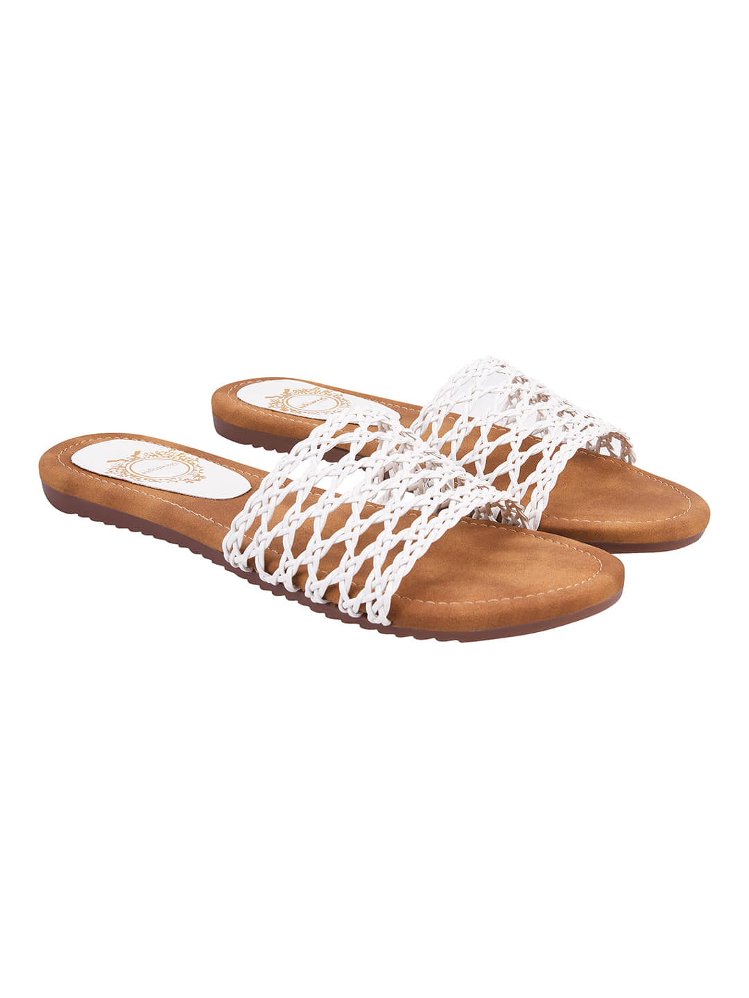 Shoetopia SLP-3-White White Women's Open Toe Flats