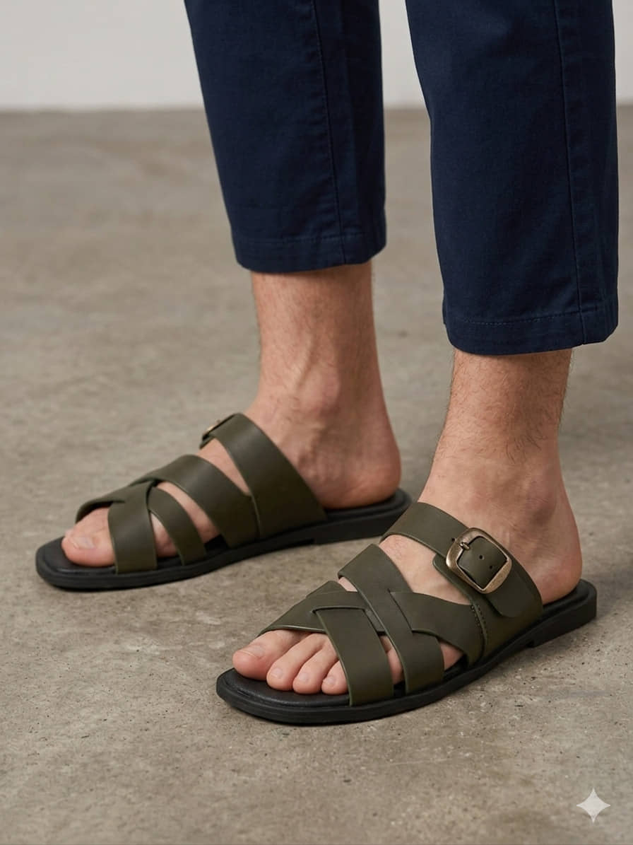 Sir Corbett SS26 Men's Casual Open Sandals - Olive Men's Floater Sandals