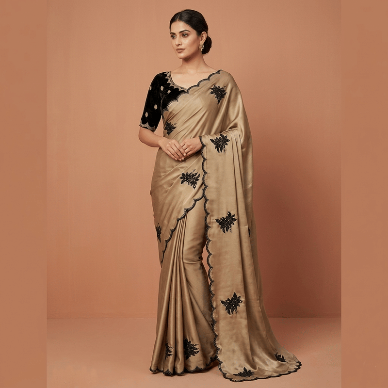ofline selection Chiffon Solid Regular Saree With Unstitched Blouse Piece ( Cream ) - Sarees | Buy online on ZillyBuy