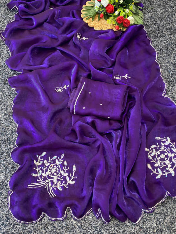 ofline selection Satin Solid Regular Saree With Unstitched Blouse Piece ( Purple ) - Sarees | Buy online on ZillyBuy